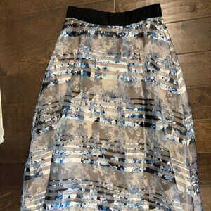 Sachin + Babi Noir Floral Pleated Swan Organza High Waist Skirt Size 8